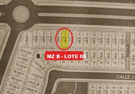 Plano con detalle y ubicación exacta de la Mz B Lote 06 en La Planicie